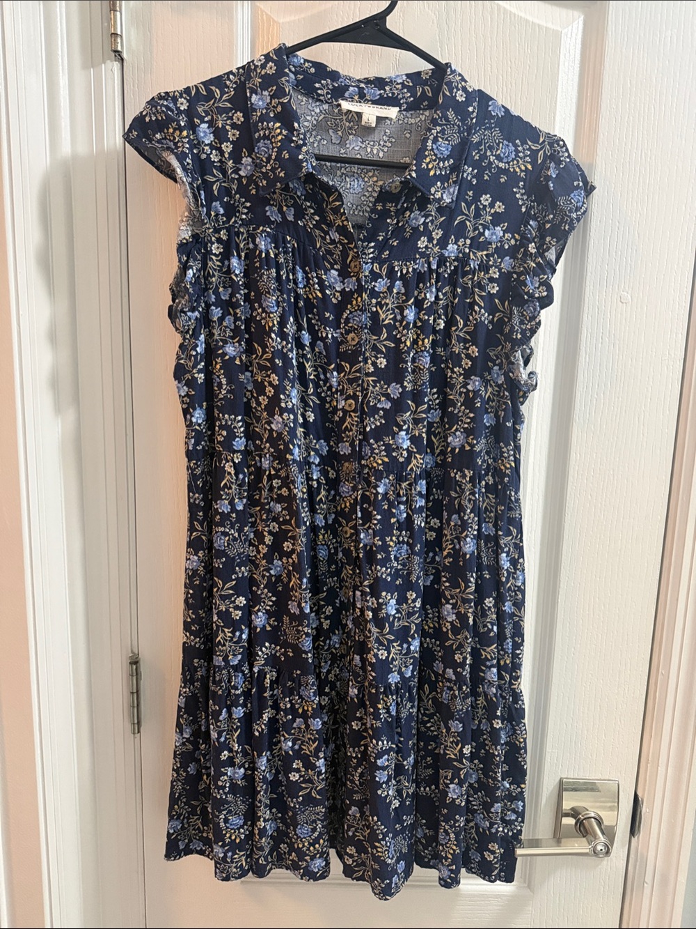 Lucky Brand Navy Floral Ruffle-Sleeve Dress